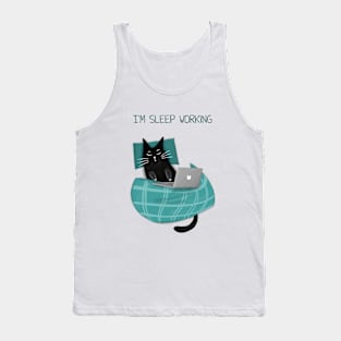 Cartoon funny black cat and the inscription "I'm sleep working". Tank Top